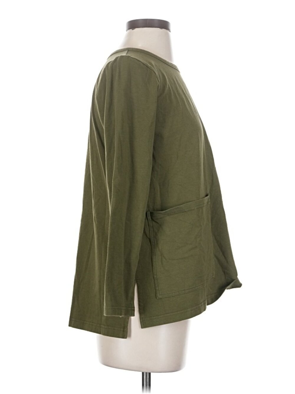 Eileen Fisher Olive Green Asymmetrical Patch Pocket Top Size S - Picture 5 of 7